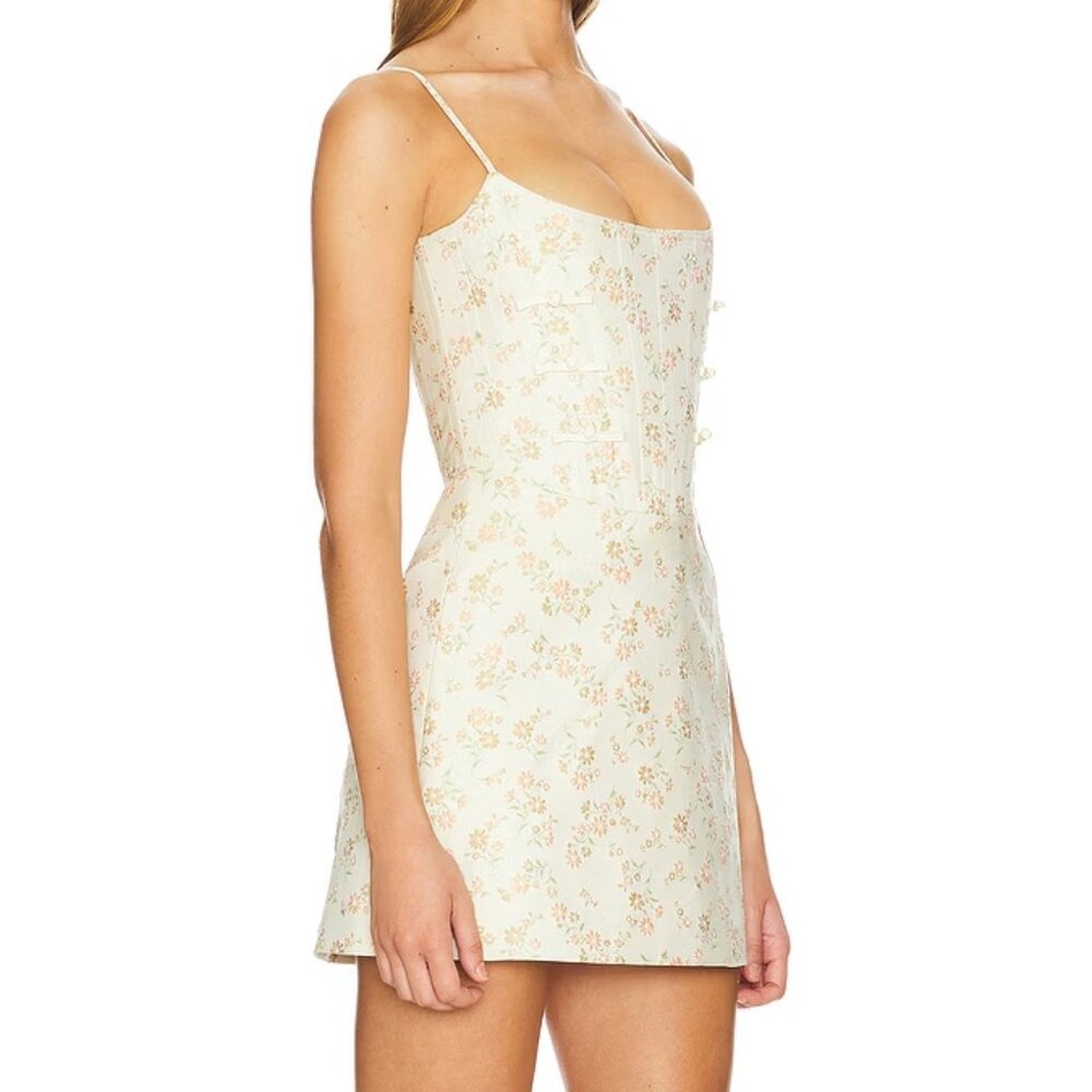 NWT Sau Lee Joey Dress in "Sand Multi" Size 4 - ivory floral mini corset dress - Picture 2 of 12
